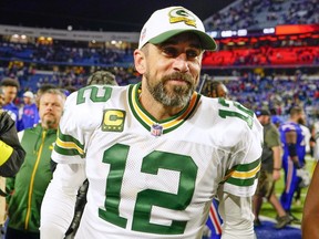 Green Bay Packers quarterback Aaron Rodgers (12) after the game against the Buffalo Bills at Highmark Stadium Oct 30, 2022 in Orchard Park.
