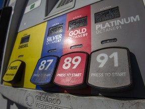 Fuel grade buttons at a gas station