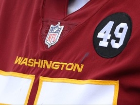 A detailed view of the Washington Football Team logo at FedExField on December 20, 2020 in Landover, Maryland. (Photo by /)