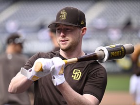Jake Cronenworth of the San Diego Padres takes batting practice on opening day March 30, 2023 at Petco Park in San Diego.