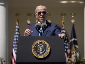 U.S. President Joe Biden speaks before signing an executive order related to childcare and eldercare during an event in the Rose Garden of the White House in Washington, D.C., Tuesday, April 18, 2023.