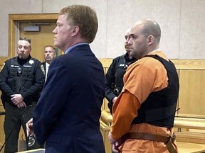 Joseph Eaton, the suspect in a shooting spree in Maine, appears in court in West Bath, Maine, Thursday, April 20, 2023.