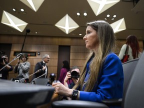 Katie Telford, chief of staff to Prime Minister Justin Trudeau, prepares to appear as a witness before the Standing Committee on Procedure and House Affairs, studying foreign election interference, on Parliament Hill in Ottawa, on Friday, April 14, 2023. THE CANADIAN PRESS/Justin Tang
