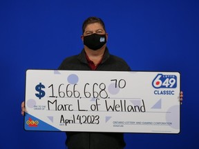 Marc Levasseur of Welland won $1,666,666.70 in the LOTTO 6/49 Classic Jackpot on March 11, 2023.