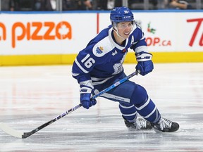 Mitchell Marner of the Toronto Maple Leafs skates against the San Jose Sharks during an NHL game at Scotiabank Arena on Nov. 30, 2022 in Toronto.