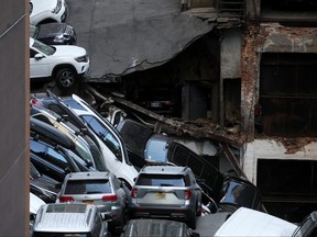 A general view of the site of the parking garage collapse in the Manhattan borough of New York City, April 18, 2023.