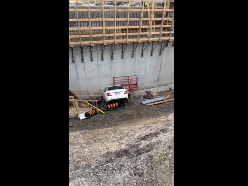 CAUGHT ON CAMERA Car takes a oneway plunge into construction zone