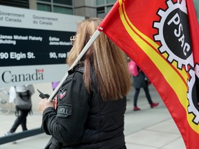 About a thousand PSAC strikers picketed in front of 90 Elgin Street Thursday in downtown Ottawa, although the vast majority of them were seated along Elgin Street while maybe a hundred or so actually walked a picket line at any given time.
