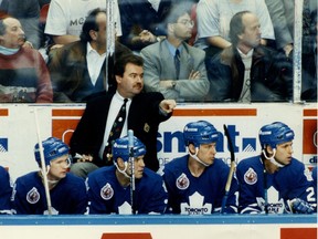 Pat Burns patrols the Maple Leafs bench during a game against the Quebec Nordiques in 1993. (File Photo)