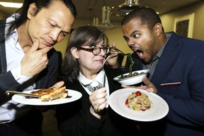 Rita Demontis with Susur Lee (L) and Roger Mooking (R), judges for Chopped Canada on January 6, 2015. Craig Robertson/Toronto Sun