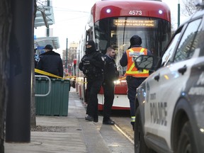 A woman in her 20s was stabbed during and altercation on a southbound Spadina TTC streetcar around 2 p.m. at the Sussex Ave stop in late January 2023.