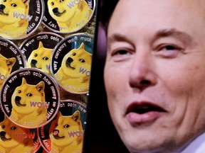 A photo of Elon Musk is displayed on a smartphone placed on representations of cryptocurrency dogecoin in this illustration taken June 16, 2022.