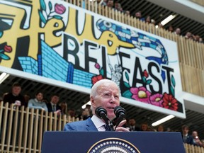 U.S. President Joe Biden speaks at Ulster University, Belfast, Northern Ireland April 12, 2023.