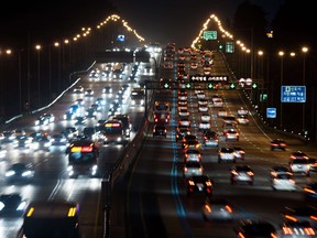 This photo taken late on Sept. 17, 2013 shows traffic departing from and arriving in Seoul over the Kyungbu highway ahead of "Chuseok," South Korea's biggest holiday.
