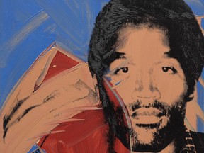 This image released by Phillips shows "O.J. Simpson," an acrylic and silkscreen ink on canvas portrait of the Buffalo Bills running back in 1977.