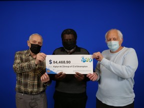 Kiplyn Mckinson of Brampton, Antonio Lanzillotta of Toronto and Kenneth Dolbel of Toronto won $94,468.90 in the LOTTO MAX second prize in the February 17, 2023 draw.