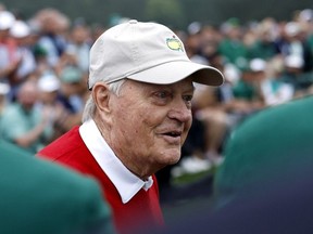Golf - The Masters - Augusta National Golf Club - Augusta, Georgia, U.S. - April 6, 2023. Jack Nicklaus of the U.S. stands on the 1st tee during the ceremonial start on the first day of play.
