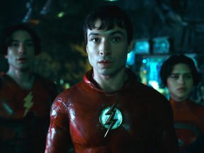 Actors Ezra Miller and Sasha Calle are pictured in The Flash.