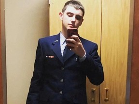 An undated picture shows Jack Douglas Teixeira, a 21-year-old member of the U.S. Air National Guard, who was arrested by the FBI, over his alleged involvement in leaks online of classified documents, posing for a selfie at an unidentified location.