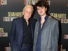 Michael Douglas and Dylan Douglas -at the Broadway opening of Goodnight, Oscar on April 24, 2023.