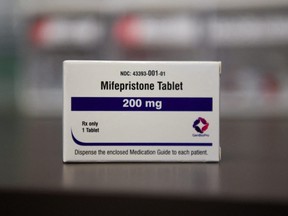 A box containing a Mifepristone tablet is seen at Blue Mountain Clinic in Missoula, Montana, Feb. 28, 2023.