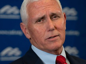 In this file photo taken on April 26, 2023 former U.S. vice-president Mike Pence speaks about "Saving America from the Woke Left," at the University of North Carolina Chapel Hill in Chapel Hill, N.C.
