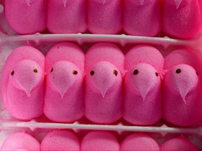 In this photo illustration, the famous Easter candy Peeps, made by Just Born Quality Confections, is displayed on April 6, 2023 in Miami, Fla.