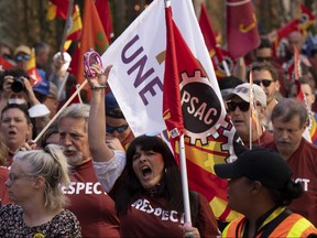 Federal workers march through downtown during a protest on Sept. 8, 2022 in Ottawa.