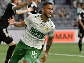 Then Hammarby's Mohanad Jeahze scores the first goal of the game against Cukaricki during the qualifying Europa Conference League game between Hammarby and Cukaricki at Stockholm Arena in Stockholm, Sweden, August 12, 2021.