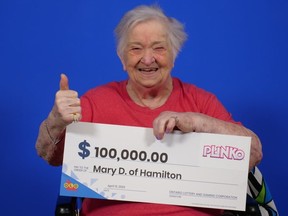 Hamilton's Mary Divok won a $100,000 lottery prize with Instant Plinko.
