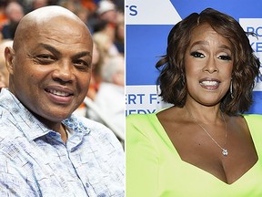 This photo file combo shows from left, Charles Barkley and Gayle King.