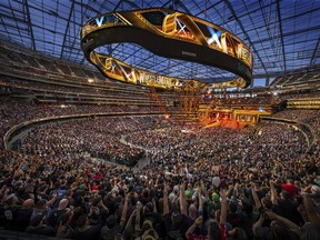 In this photo provided by WWE, Over 80,000 attend the first night of WrestleMania 39 at SoFi Stadium in Inglewood, Calif., Saturday, April 1, 2023.