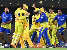 Chennai Super Kings' players celebrate.