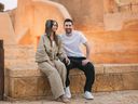 This handout picture provided by the Saudi Tourism Authority shows Argentine forward Lionel Messi, his wife Antonela Roccuzzo visiting Diriyah near Riyadh.