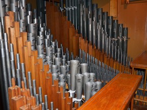 One of the rooms that houses metal and wooden pipes for Georgian Shores United Church’s 1919 Casavant pipe organ. (Denis Langlois/Postmedia Network)