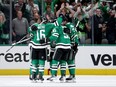 Joe Pavelski #16 of the Dallas Stars celebrates after scoring a goal against the Seattle Kraken on Tuesday night.