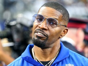 Actor Jamie Foxx is seen ahead of the NFL game between Las Vegas Raiders and Dallas Cowboys at AT&T Stadium on November 25, 2021 in Arlington, Texas.