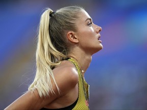 Alica Schmidt of Germany prepares to run in a Women's 400 meters heat during the 2022 European Championships.