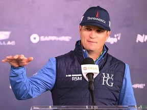 Zach Johnson speaks to the media during a press conference prior to the 2023 PGA Championship at Oak Hill Country Club.