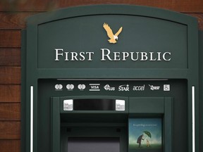 An ATM outside a First Republic Bank branch in Manhattan Beach, California.