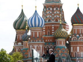Russian President Vladimir Putin gives a speech