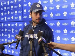 Maple Leafs centre Auston Matthews speaks to reporters on Monday. He said he wants to stay in Toronto long-term.