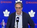 Maple Leafs president Brendan Shanahan officially announces that GM Kyle Dubas will not be back with the organization, in Toronto, Friday May 19, 2023.