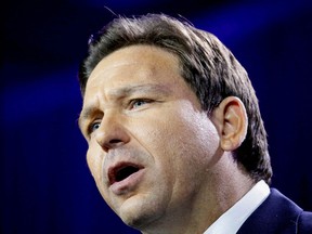Florida Governor Ron DeSantis speaks during his 2022 U.S. midterm elections night party in Tampa, Florida, November 8, 2022.