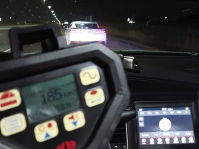 An image shared by OPP on social media after a driver was nabbed speeding on Hwy. 400 southbound at King Rd.