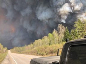 An image tweeted by OPP on May 29, 2023 in advising that Hwy. 631 from White River to Hornepayne is closed due to a forest fire.