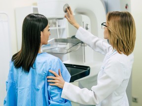 Young woman having mammography examination.