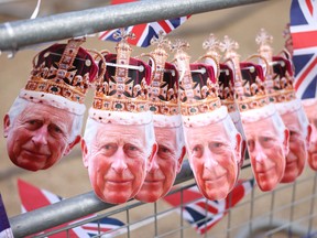 Bunting featuring the image of King Charles III is seen on the Mall ahead of the coronation of King Charles III, which takes place on May 6th. (Photo by Chris Jackson/Getty Images)