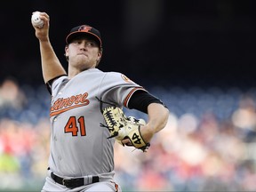 David Hess of the Baltimore Orioles pitches in a 2018 file photo