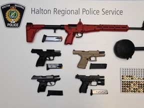 Halton police released this photo of firearms seized in a drug bust earlier this month.